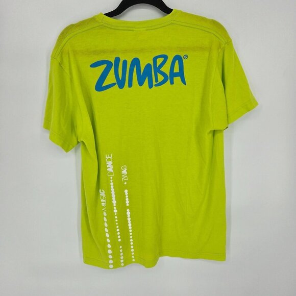 Zumba lime green blue graphic short sleeve athletic top shirt dance workout - Picture 9 of 10